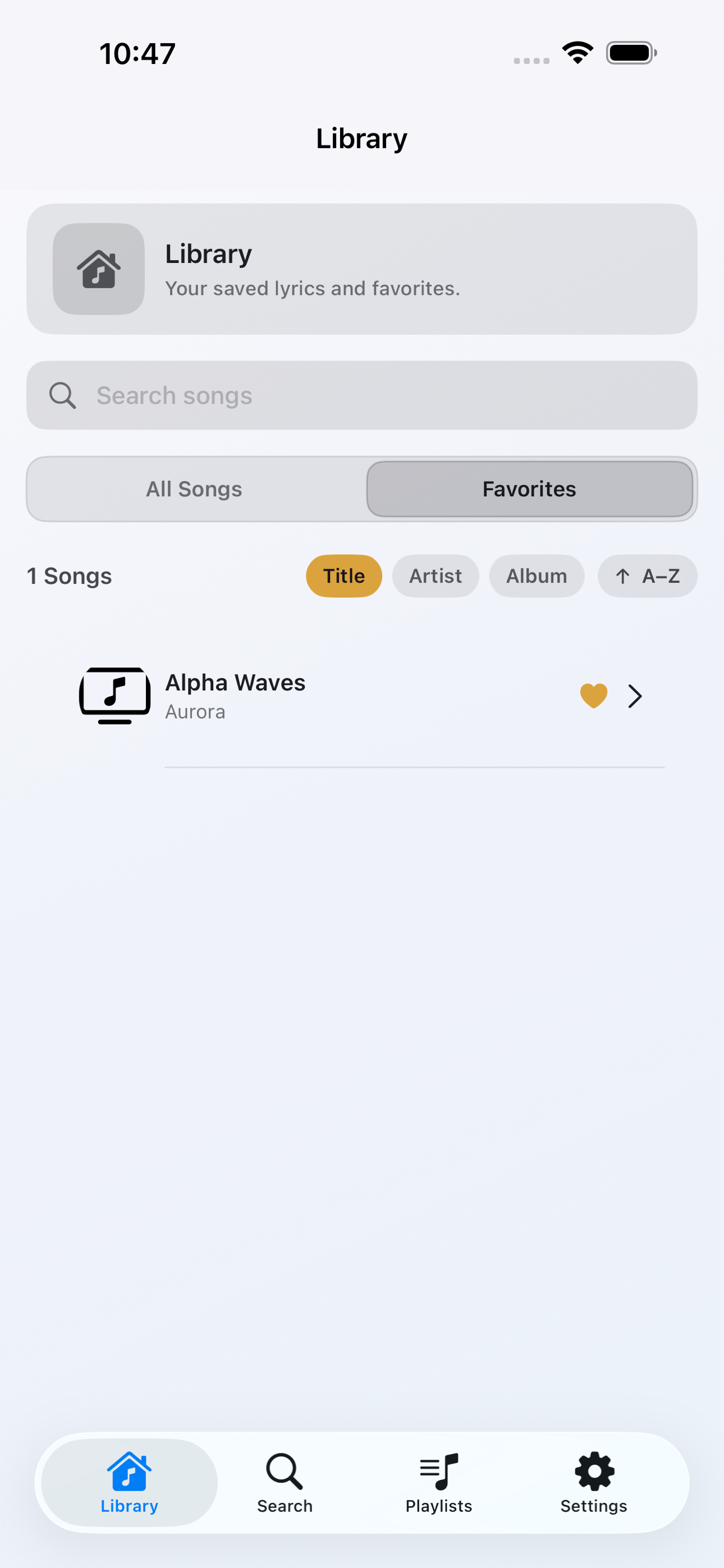 Library favorites screen